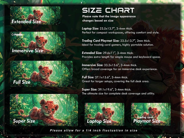 Enchanted Jungle Design 3, Desk Pad, Mouse Pad, Desk Mat, Baby Lion Cub, Lush Greenery, Nature Art