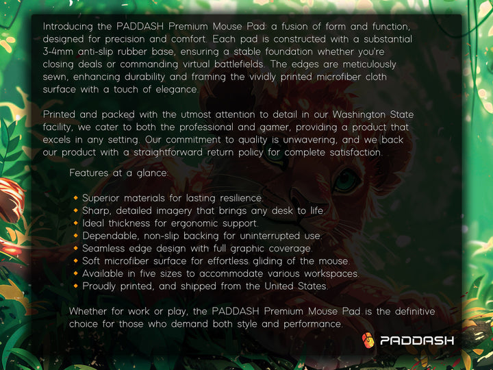 Enchanted Jungle Design 3, Desk Pad, Mouse Pad, Desk Mat, Baby Lion Cub, Lush Greenery, Nature Art