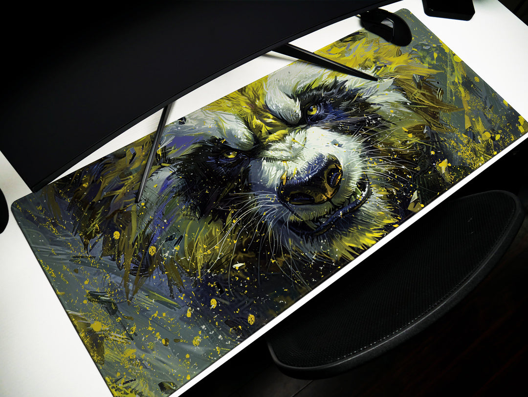 Mighty Bear Guardians Design 1, Desk Pad, Mouse Pad, Desk Mat, Powerful Bear Artwork, Dynamic Splatter, Bold Colors
