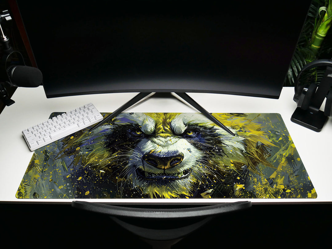 Mighty Bear Guardians Design 1, Desk Pad, Mouse Pad, Desk Mat, Powerful Bear Artwork, Dynamic Splatter, Bold Colors