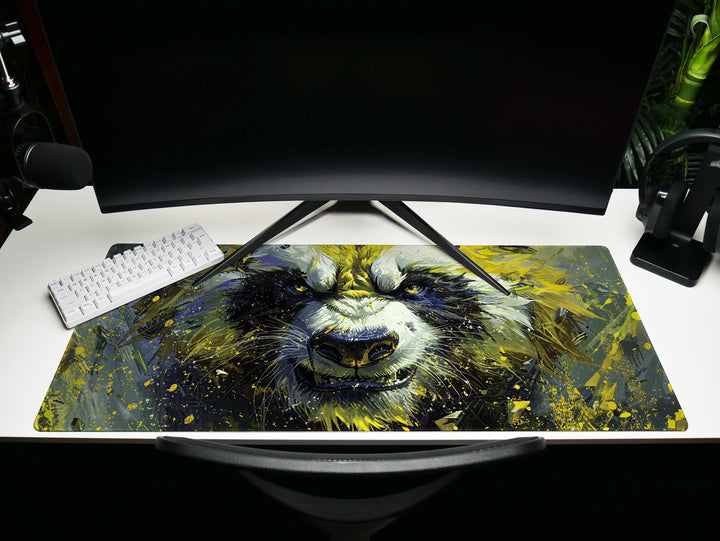 Mighty Bear Guardians Design 1, Desk Pad, Mouse Pad, Desk Mat, Powerful Bear Artwork, Dynamic Splatter, Bold Colors