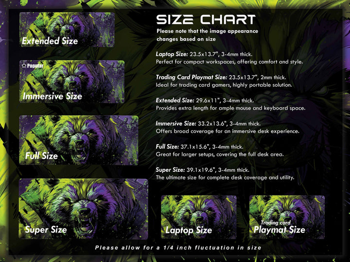 Mighty Bear Guardians Design 3, Desk Pad, Mouse Pad, Desk Mat, Radiant Bear Portrait, Vibrant Green and Purple, Bold Art