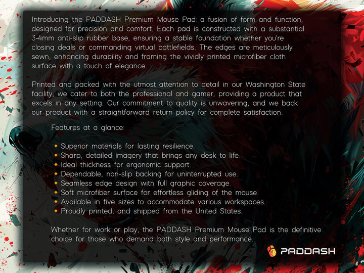 Mighty Bear Guardians Design 4, Desk Pad, Mouse Pad, Desk Mat, Fiery Bear Roar, Explosive Red and White, Dynamic Energy