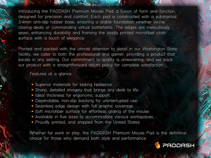 Mighty Bear Guardians Design 5, Desk Pad, Mouse Pad, Desk Mat, Majestic Bear Fury, Vibrant Teal and Red, Powerful Art