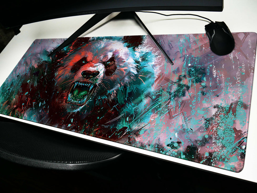 Mighty Bear Guardians Design 5, Desk Pad, Mouse Pad, Desk Mat, Majestic Bear Fury, Vibrant Teal and Red, Powerful Art