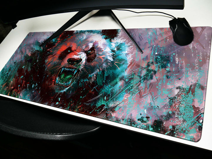 Mighty Bear Guardians Design 5, Desk Pad, Mouse Pad, Desk Mat, Majestic Bear Fury, Vibrant Teal and Red, Powerful Art