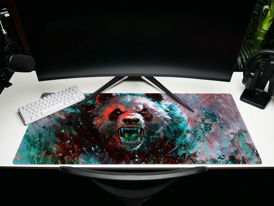Mighty Bear Guardians Design 5, Desk Pad, Mouse Pad, Desk Mat, Majestic Bear Fury, Vibrant Teal and Red, Powerful Art