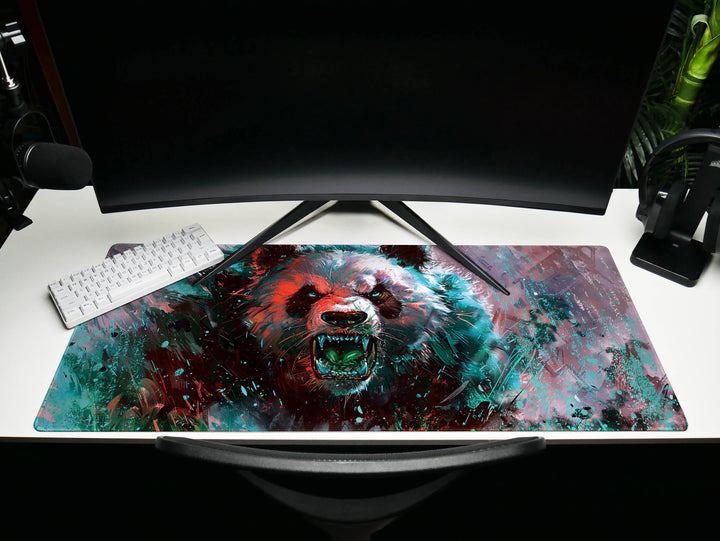 Mighty Bear Guardians Design 5, Desk Pad, Mouse Pad, Desk Mat, Majestic Bear Fury, Vibrant Teal and Red, Powerful Art