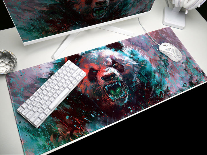 Mighty Bear Guardians Design 5, Desk Pad, Mouse Pad, Desk Mat, Majestic Bear Fury, Vibrant Teal and Red, Powerful Art