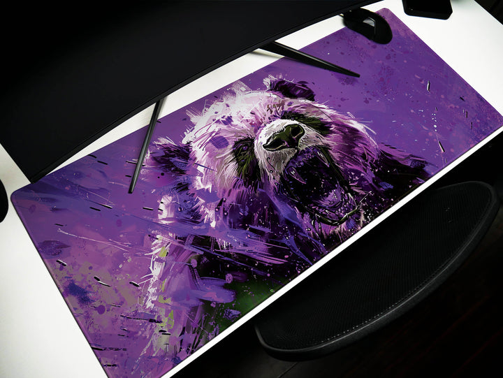 Mighty Bear Guardians Design 6, Desk Pad, Mouse Pad, Desk Mat, Regal Bear Roar, Vibrant Purple Hues, Dynamic Art
