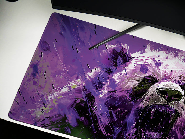 Mighty Bear Guardians Design 6, Desk Pad, Mouse Pad, Desk Mat, Regal Bear Roar, Vibrant Purple Hues, Dynamic Art
