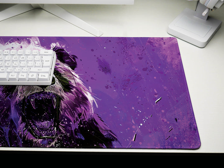 Mighty Bear Guardians Design 6, Desk Pad, Mouse Pad, Desk Mat, Regal Bear Roar, Vibrant Purple Hues, Dynamic Art