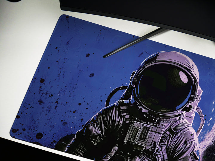 Astronaut in Space, Desk Pad, Mouse Pad, Desk Mat, Celestial Adventure, Cosmic Exploration, Blue and Black Theme