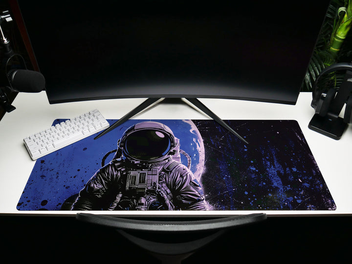 Astronaut in Space, Desk Pad, Mouse Pad, Desk Mat, Celestial Adventure, Cosmic Exploration, Blue and Black Theme