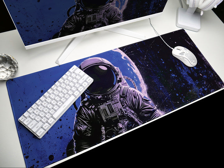 Astronaut in Space, Desk Pad, Mouse Pad, Desk Mat, Celestial Adventure, Cosmic Exploration, Blue and Black Theme