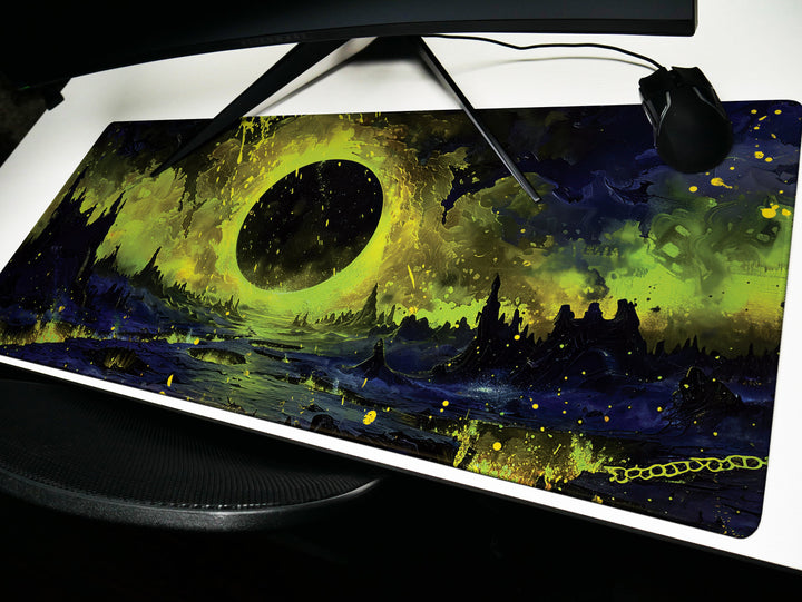 The Gate of Hell, Desk Pad, Mouse Pad, Desk Mat, Dark Fantasy Landscape, Apocalyptic Scene, Yellow and Black