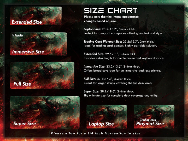 Demonic Inferno Design 2, Desk Pad, Mouse Pad, Desk Mat, Fiery Dark Creature, Red and Green Hues, Fantasy Horror Art
