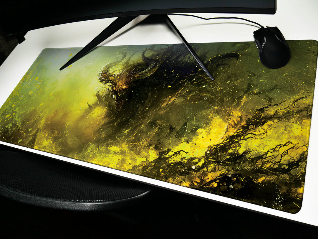 Demonic Inferno Design 6, Desk Pad, Mouse Pad, Desk Mat, Ethereal Green Demon, Mystical Art, Dark Fantasy Setting