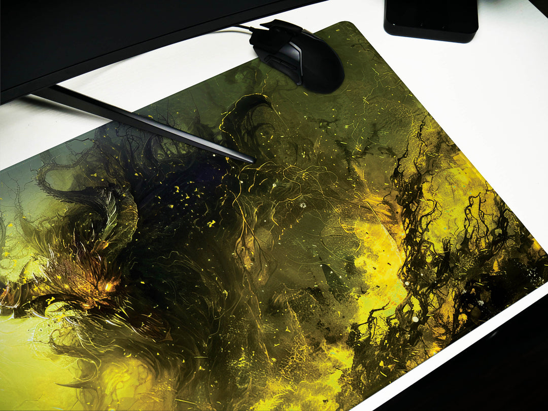 Demonic Inferno Design 6, Desk Pad, Mouse Pad, Desk Mat, Ethereal Green Demon, Mystical Art, Dark Fantasy Setting