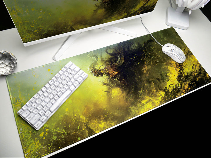 Demonic Inferno Design 6, Desk Pad, Mouse Pad, Desk Mat, Ethereal Green Demon, Mystical Art, Dark Fantasy Setting