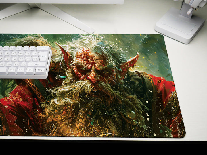 Ancient Forest Shaman, Desk Pad, Mouse Pad, Desk Mat, Elder Elf, Enchanted Woods, Mystical Artwork, Vibrant Red and Green