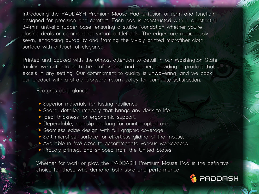 Enchanted Jungle Design 2, Desk Pad, Mouse Pad, Desk Mat, Green Baby Lion, Mystical Forest, Purple Hues