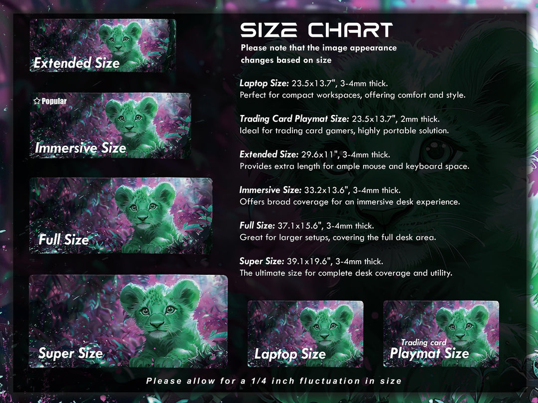 Enchanted Jungle Design 2, Desk Pad, Mouse Pad, Desk Mat, Green Baby Lion, Mystical Forest, Purple Hues