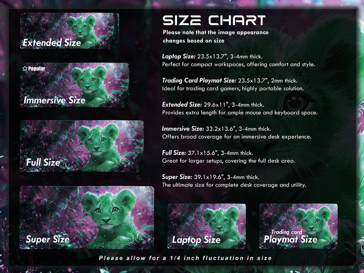 Enchanted Jungle Design 2, Desk Pad, Mouse Pad, Desk Mat, Green Baby Lion, Mystical Forest, Purple Hues