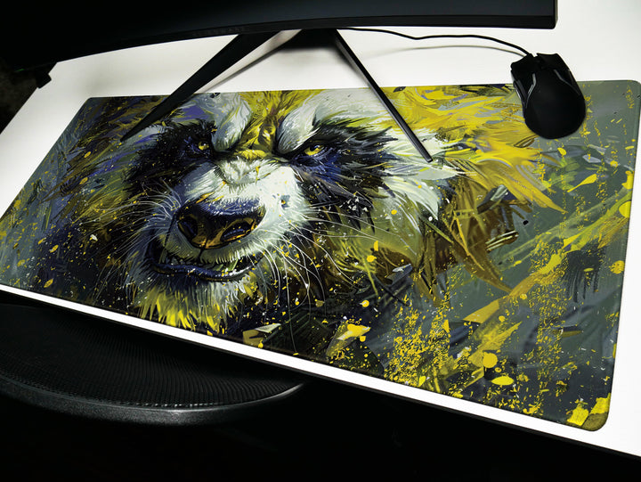 Mighty Bear Guardians Design 1, Desk Pad, Mouse Pad, Desk Mat, Powerful Bear Artwork, Dynamic Splatter, Bold Colors