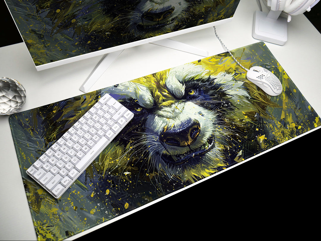 Mighty Bear Guardians Design 1, Desk Pad, Mouse Pad, Desk Mat, Powerful Bear Artwork, Dynamic Splatter, Bold Colors