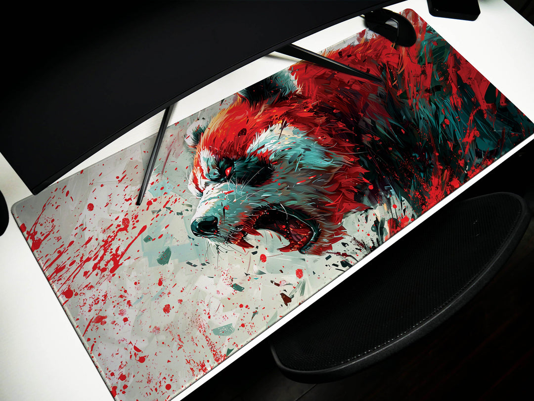 Mighty Bear Guardians Design 4, Desk Pad, Mouse Pad, Desk Mat, Fiery Bear Roar, Explosive Red and White, Dynamic Energy