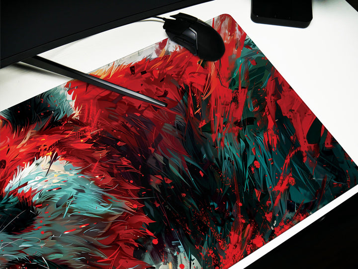 Mighty Bear Guardians Design 4, Desk Pad, Mouse Pad, Desk Mat, Fiery Bear Roar, Explosive Red and White, Dynamic Energy