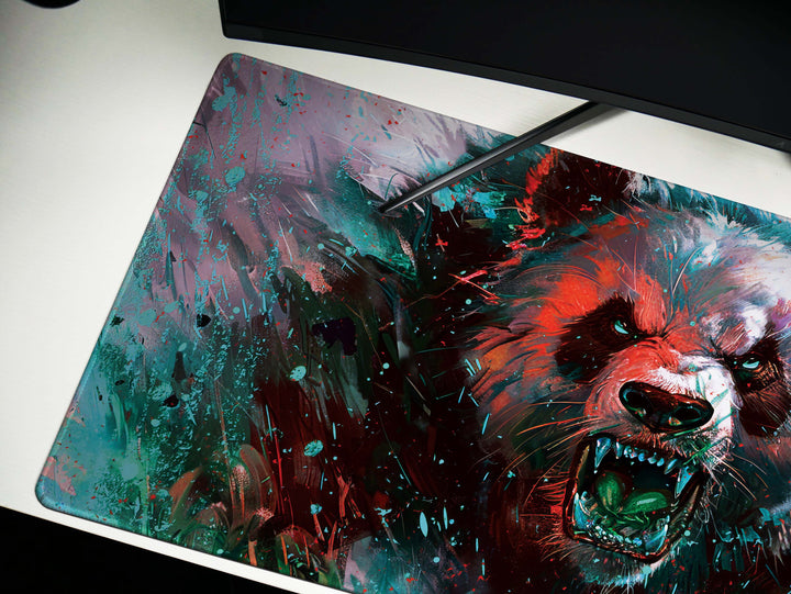 Mighty Bear Guardians Design 5, Desk Pad, Mouse Pad, Desk Mat, Majestic Bear Fury, Vibrant Teal and Red, Powerful Art