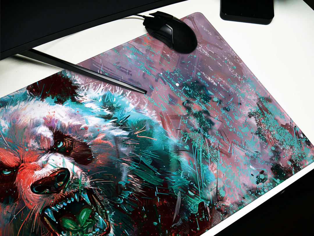 Mighty Bear Guardians Design 5, Desk Pad, Mouse Pad, Desk Mat, Majestic Bear Fury, Vibrant Teal and Red, Powerful Art