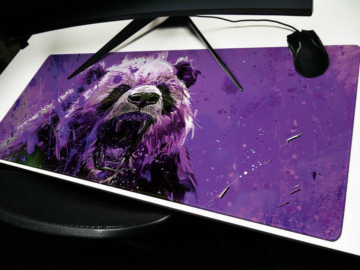 Mighty Bear Guardians Design 6, Desk Pad, Mouse Pad, Desk Mat, Regal Bear Roar, Vibrant Purple Hues, Dynamic Art