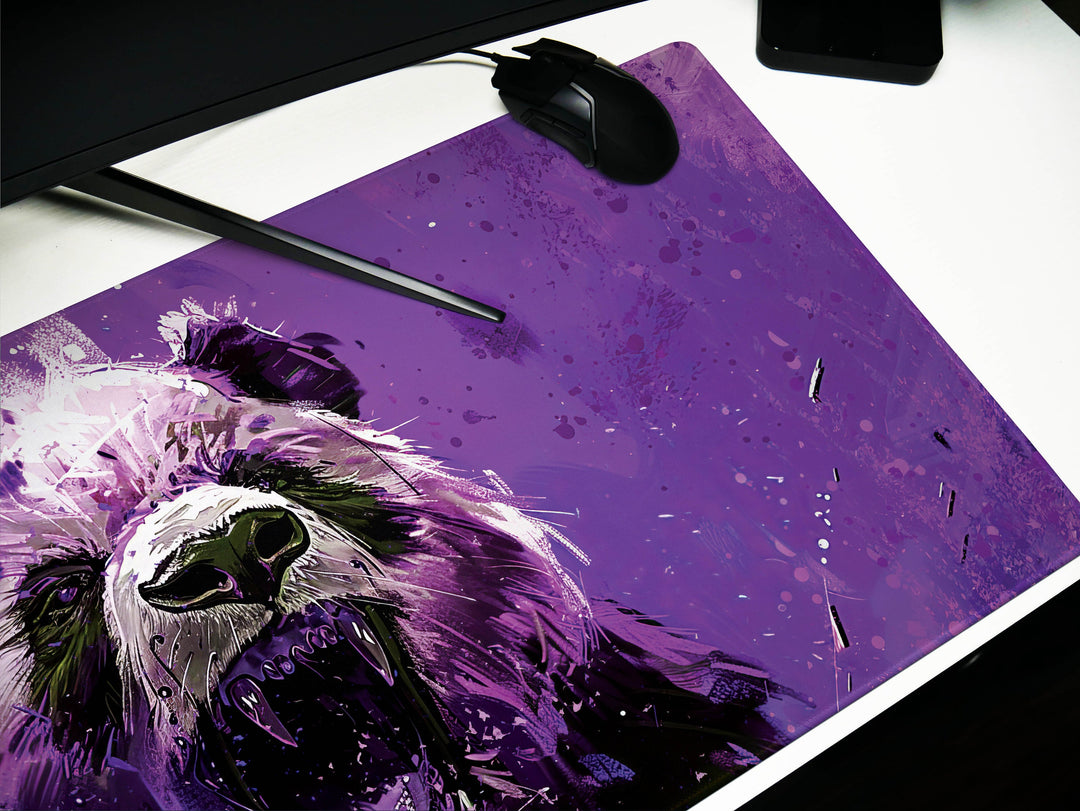 Mighty Bear Guardians Design 6, Desk Pad, Mouse Pad, Desk Mat, Regal Bear Roar, Vibrant Purple Hues, Dynamic Art