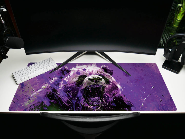 Mighty Bear Guardians Design 6, Desk Pad, Mouse Pad, Desk Mat, Regal Bear Roar, Vibrant Purple Hues, Dynamic Art