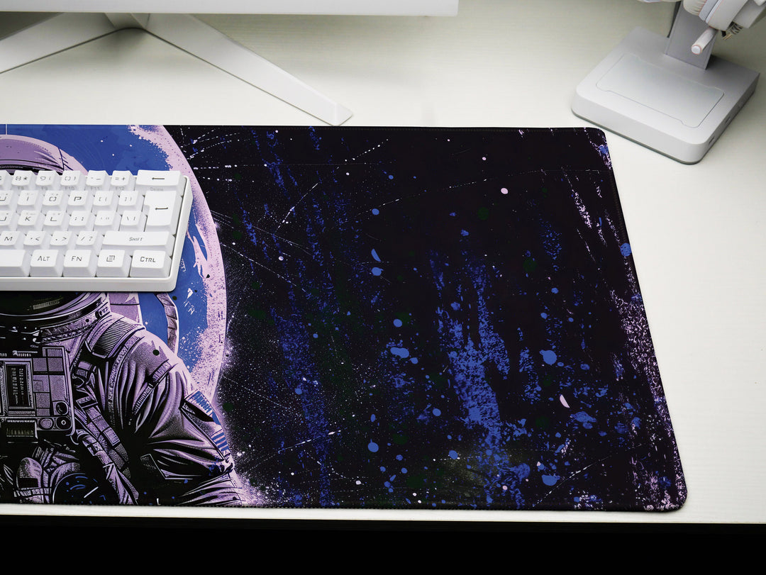 Astronaut in Space, Desk Pad, Mouse Pad, Desk Mat, Celestial Adventure, Cosmic Exploration, Blue and Black Theme