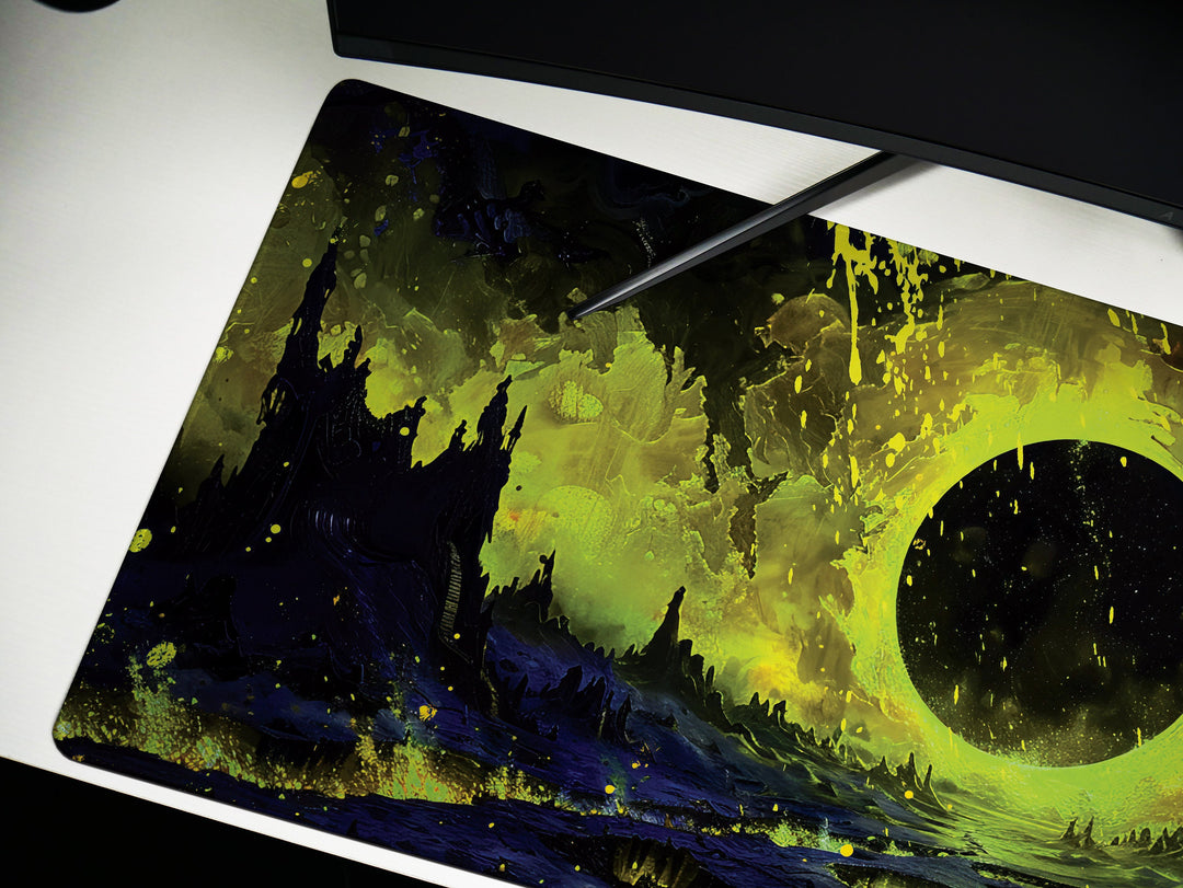 The Gate of Hell, Desk Pad, Mouse Pad, Desk Mat, Dark Fantasy Landscape, Apocalyptic Scene, Yellow and Black