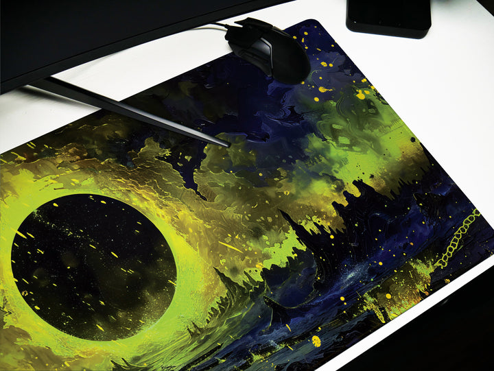 The Gate of Hell, Desk Pad, Mouse Pad, Desk Mat, Dark Fantasy Landscape, Apocalyptic Scene, Yellow and Black