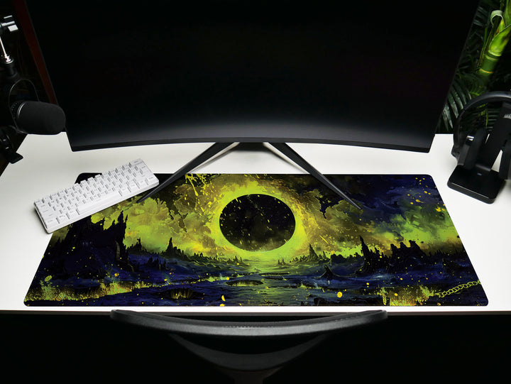 The Gate of Hell, Desk Pad, Mouse Pad, Desk Mat, Dark Fantasy Landscape, Apocalyptic Scene, Yellow and Black