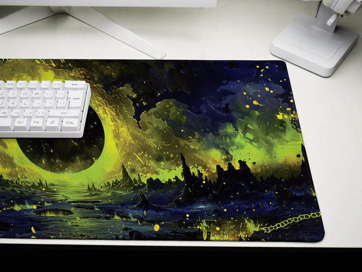 The Gate of Hell, Desk Pad, Mouse Pad, Desk Mat, Dark Fantasy Landscape, Apocalyptic Scene, Yellow and Black