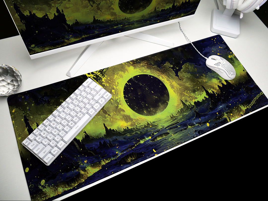 The Gate of Hell, Desk Pad, Mouse Pad, Desk Mat, Dark Fantasy Landscape, Apocalyptic Scene, Yellow and Black