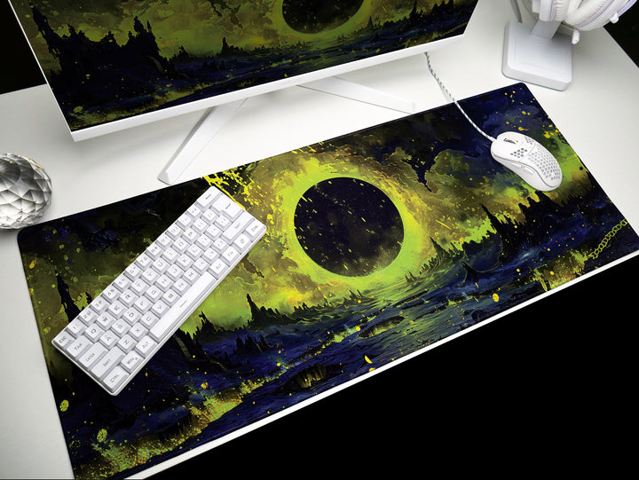 The Gate of Hell, Desk Pad, Mouse Pad, Desk Mat, Dark Fantasy Landscape, Apocalyptic Scene, Yellow and Black
