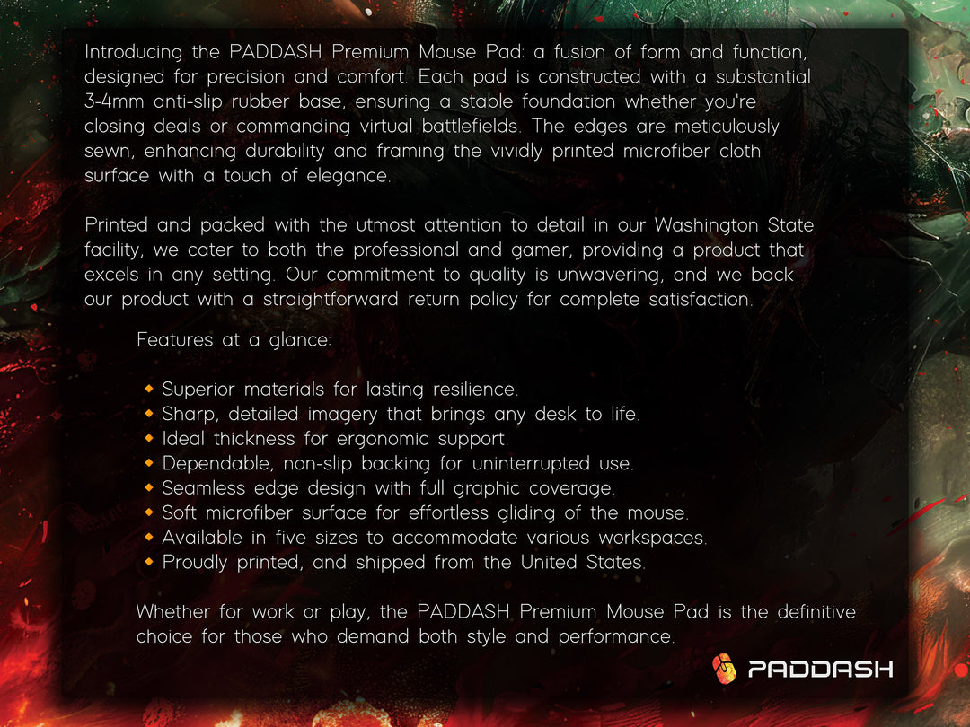 Demonic Inferno Design 2, Desk Pad, Mouse Pad, Desk Mat, Fiery Dark Creature, Red and Green Hues, Fantasy Horror Art