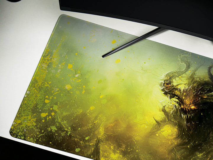 Demonic Inferno Design 6, Desk Pad, Mouse Pad, Desk Mat, Ethereal Green Demon, Mystical Art, Dark Fantasy Setting