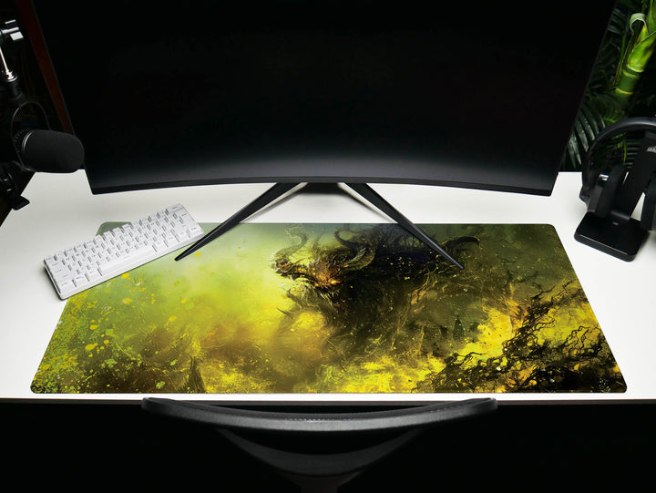 Demonic Inferno Design 6, Desk Pad, Mouse Pad, Desk Mat, Ethereal Green Demon, Mystical Art, Dark Fantasy Setting