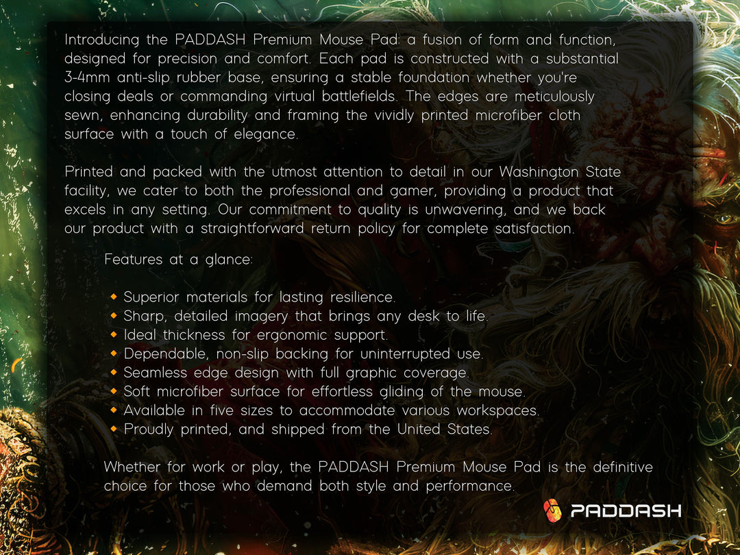Ancient Forest Shaman, Desk Pad, Mouse Pad, Desk Mat, Elder Elf, Enchanted Woods, Mystical Artwork, Vibrant Red and Green