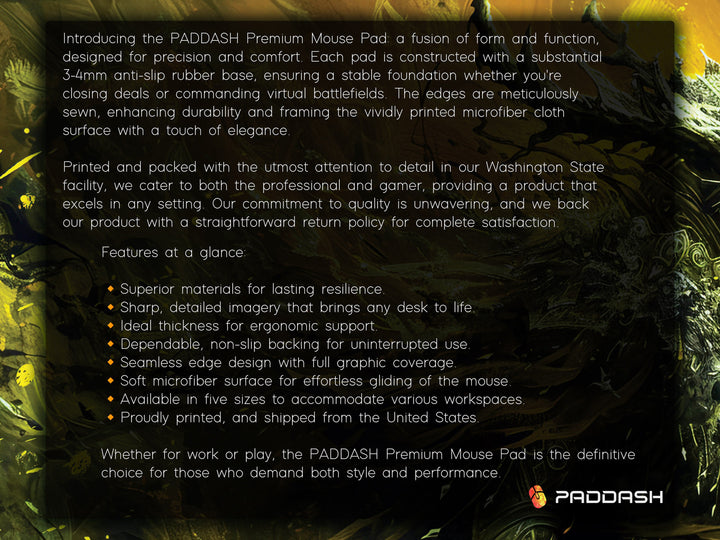 Shadowy Woodland Sentinel, Desk Pad, Mouse Pad, Desk Mat, Mysterious Figure, Golden Yellow and Dark Green, Ethereal Guardian