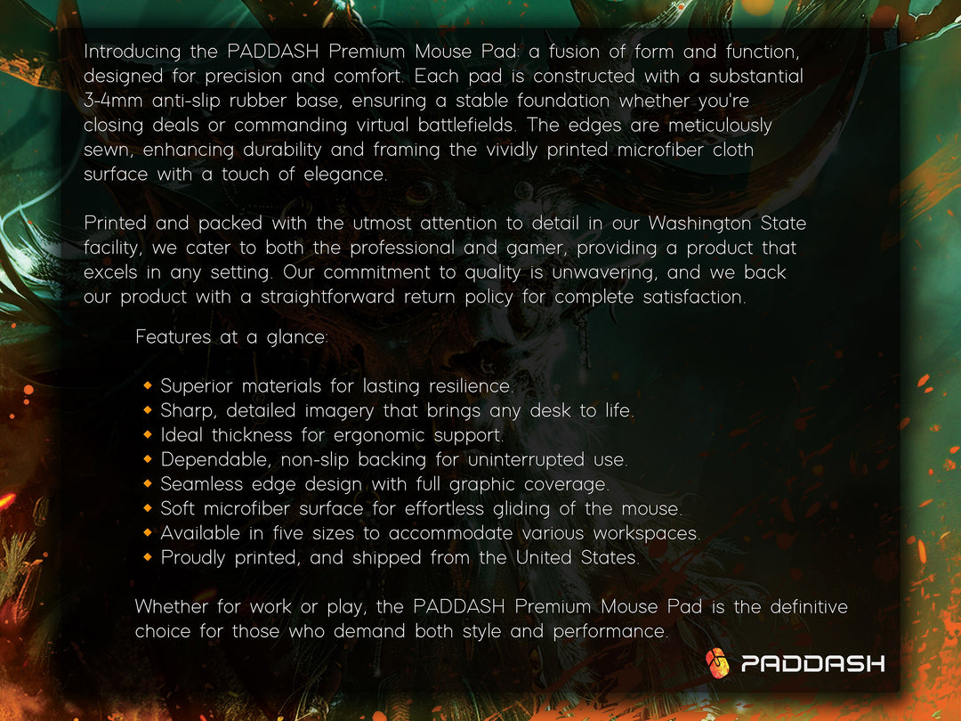 Ethereal Forest King, Desk Pad, Mouse Pad, Desk Mat, Majestic Antlered Elf, Mystical Green and Orange, Enchanted Realm Art